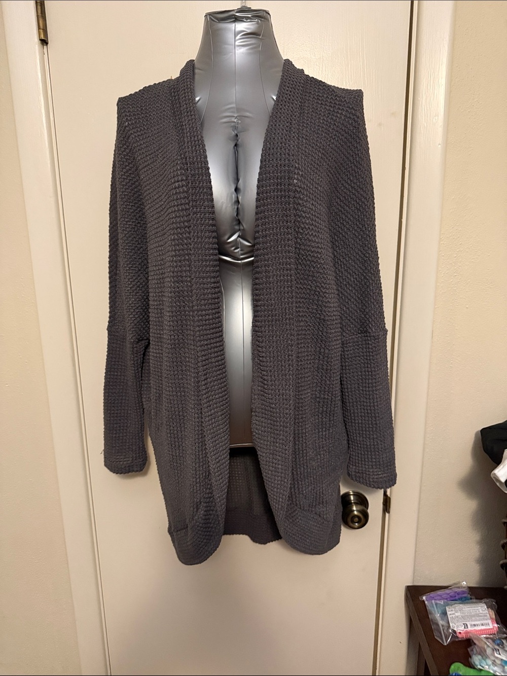 Cozy Open-Front Women's Sweater Cardigan - Charcoal Medium LN